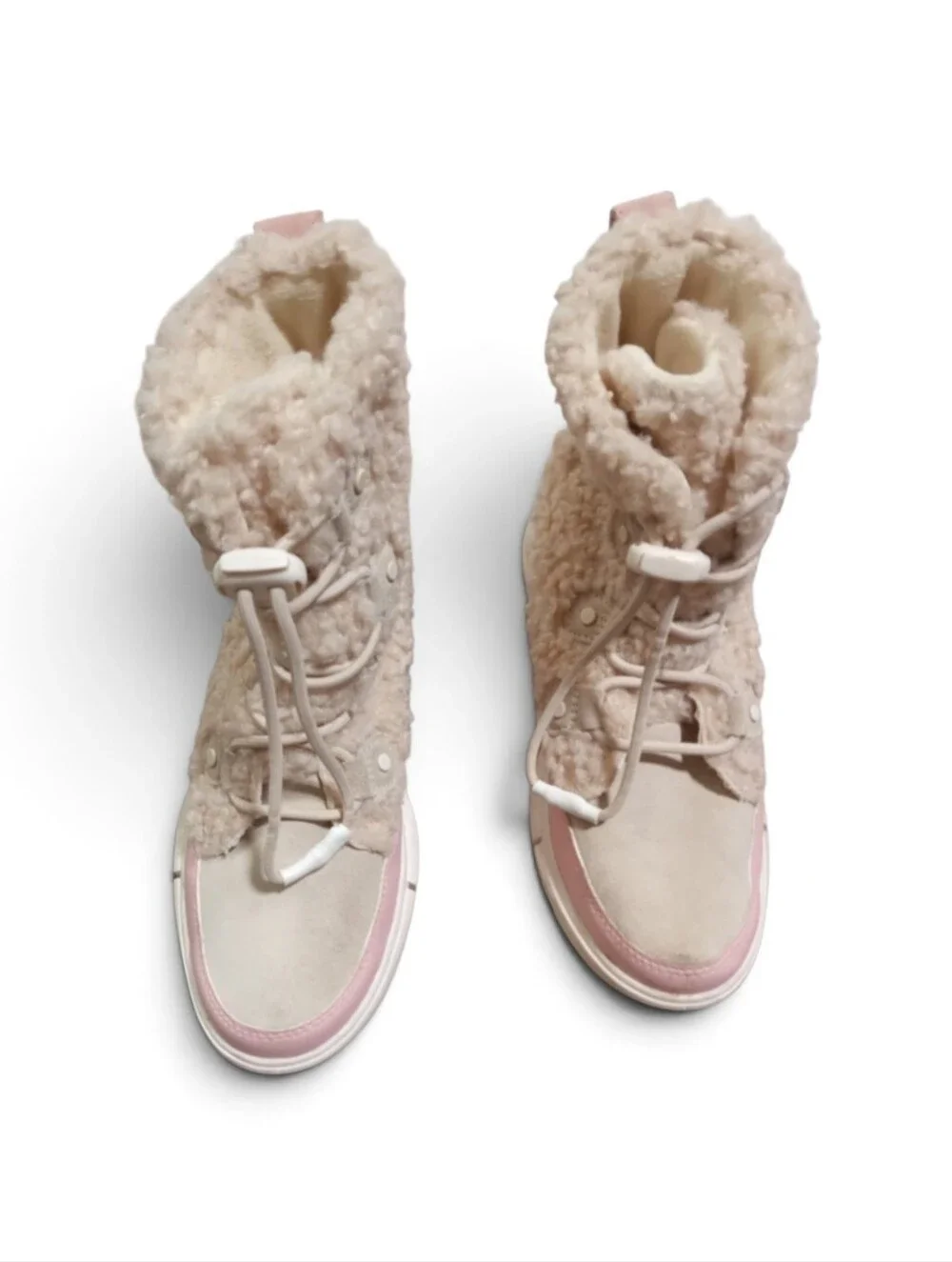 Sorel Explorer Cozy Canoe Girls Size 4 Sherpa Lace Up Winter Boots Tan Cream
